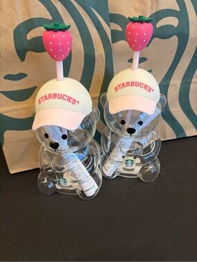 NWT 2pc Lot Summer 2026 Starbucks Bearista Bear Glass Cold Cup 20oz 591 ML